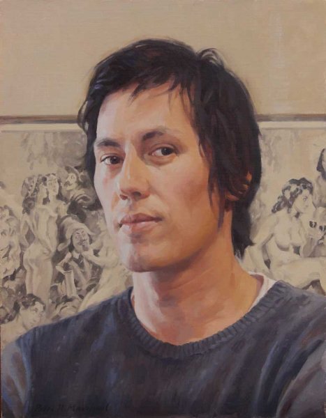 Vince Day - Art Dealer - oil on canvas on board 44x34cm 2014