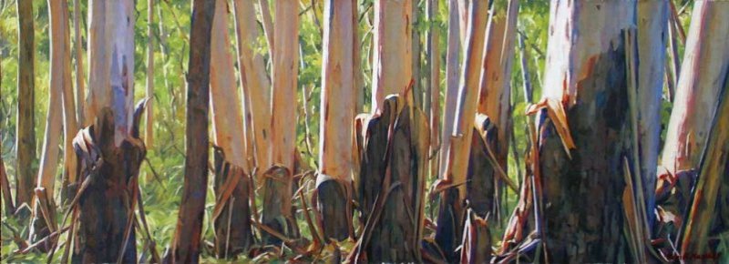 Sunlit Woodland - oil on canvas on board 36.5x100cm 2014