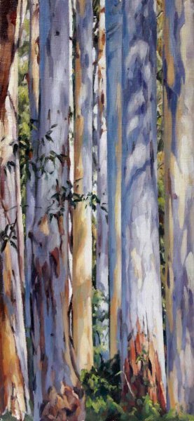 Tall Trunks - Blue Gum Forest - oil on canvas 47x21.5cm 2013