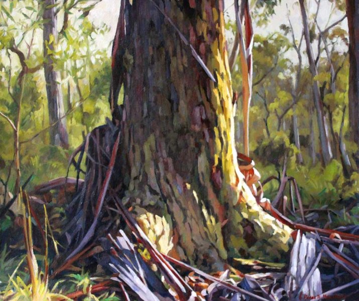 Where Bark Falls - oil on gessoed paper 44x53cm 2015