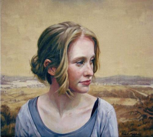 Claire Miller and a view of Sydney from Surrey Hills c.1819. Oil on linen canvas 40x46 cm 2009. . 